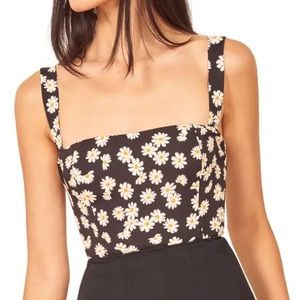 Reformation Elaine Square Neck Daisy Chain Floral Print Top Size 12 NWOT